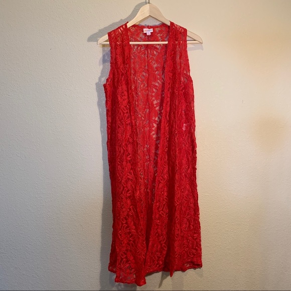 LulaRoe Red Lace Kimono - Picture 1 of 8